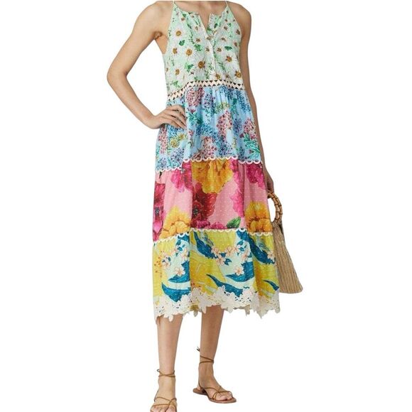 Farm Rio Daisy Patchwork Midi Dress – Size XS – Sold Out & Stunning! - Picture 1 of 15
